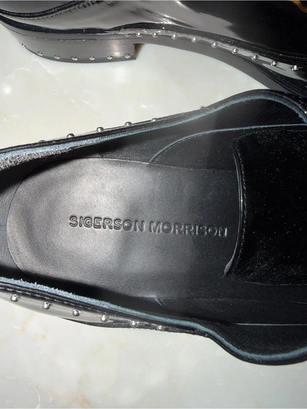 Sigerson Morrison Elinor Black Patent Studded Oxford Shoes